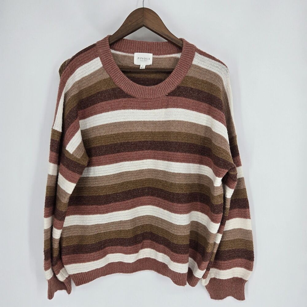 Pinque Stripe Sweater Large Crewneck Pullover Preppy Cozy Knit